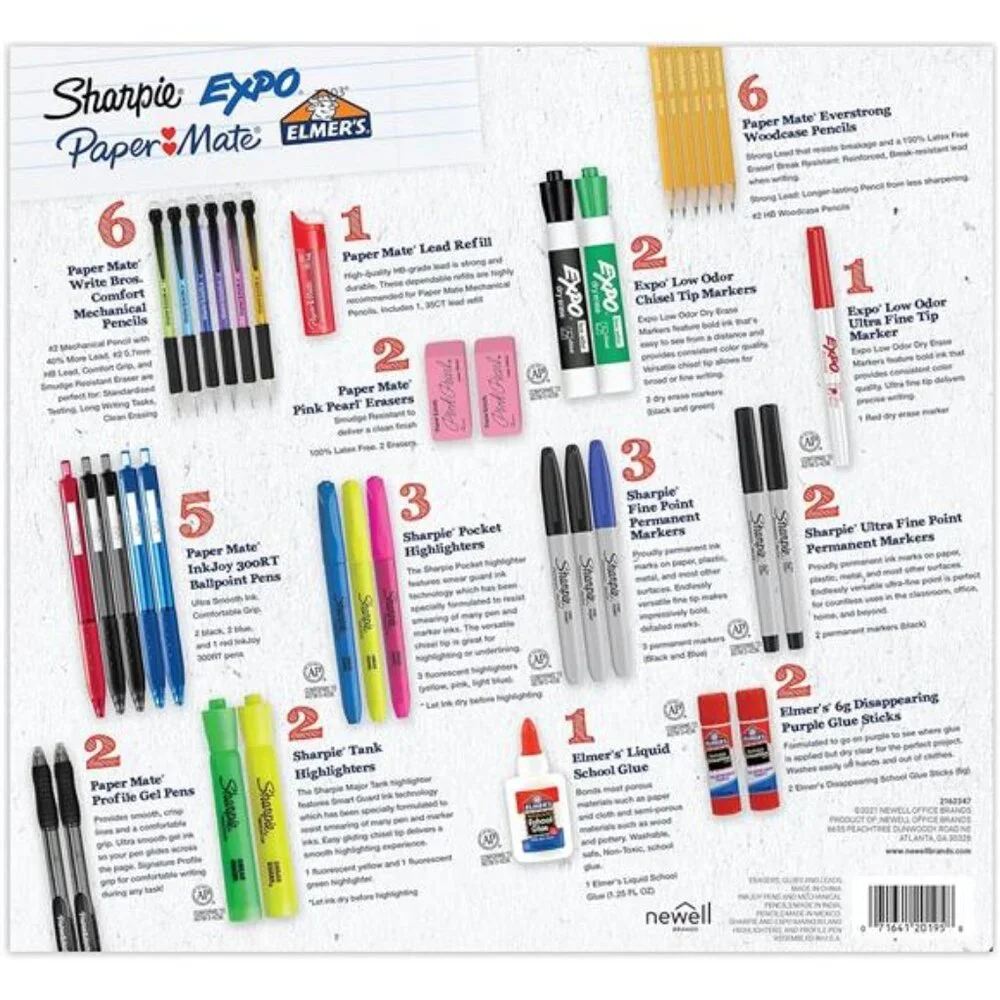 38-Piece School Supplies Kit -Includes Highlighters, Pencils, Glue, Markers, Etc